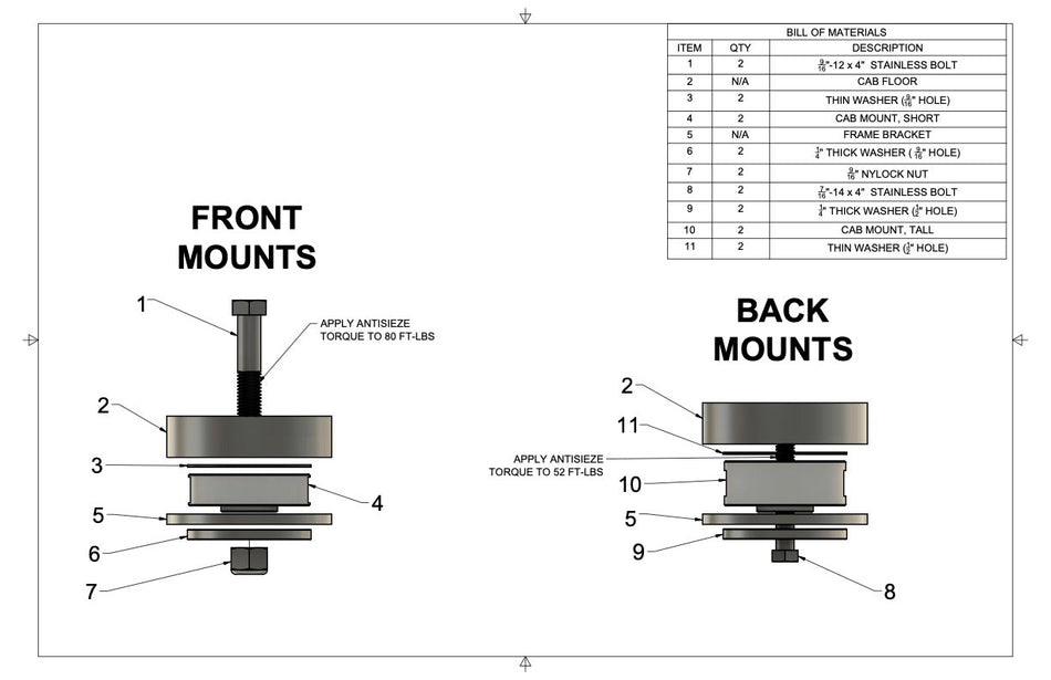 67-72 Billet Aluminum Cab Mounts, C10